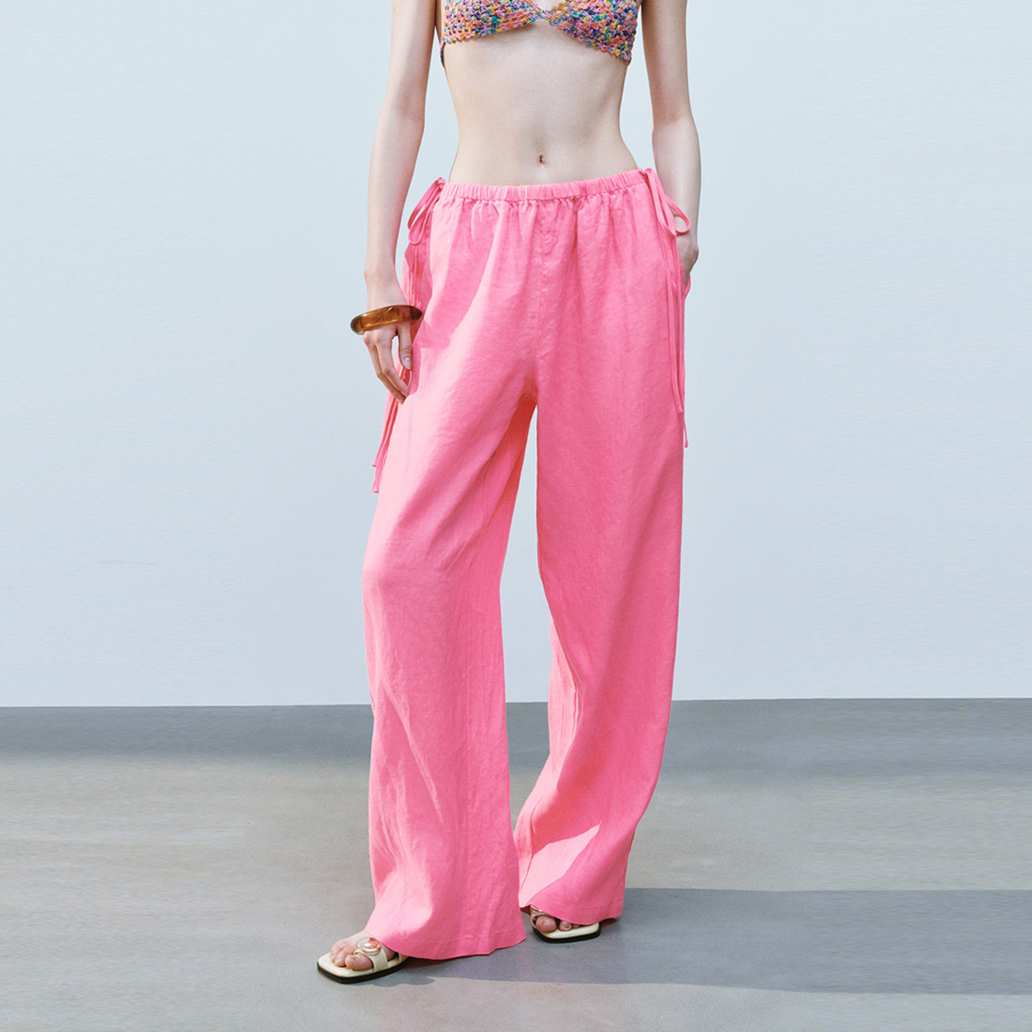 UR国内代购2025夏季女装休闲多巴胺松紧腰系带阔腿裤UYL650032