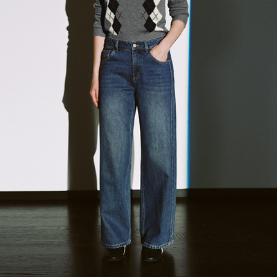 UR国内代购2025冬季女装休闲时尚做旧水洗直筒牛仔长裤UYL850236