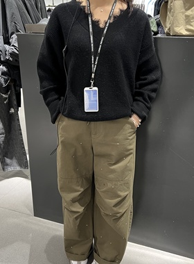 UR国内代购2025冬季女装时尚气质V领拼接蕾丝针织衫UWM950141