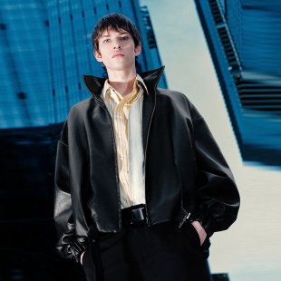 UR国内代购2025冬季男装休闲复古摩登PU超宽松夹克外套UMF150068