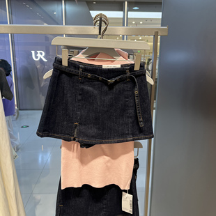 UR国内代购2025夏季女装复古休闲风水洗腰带牛仔短裤UWG850155