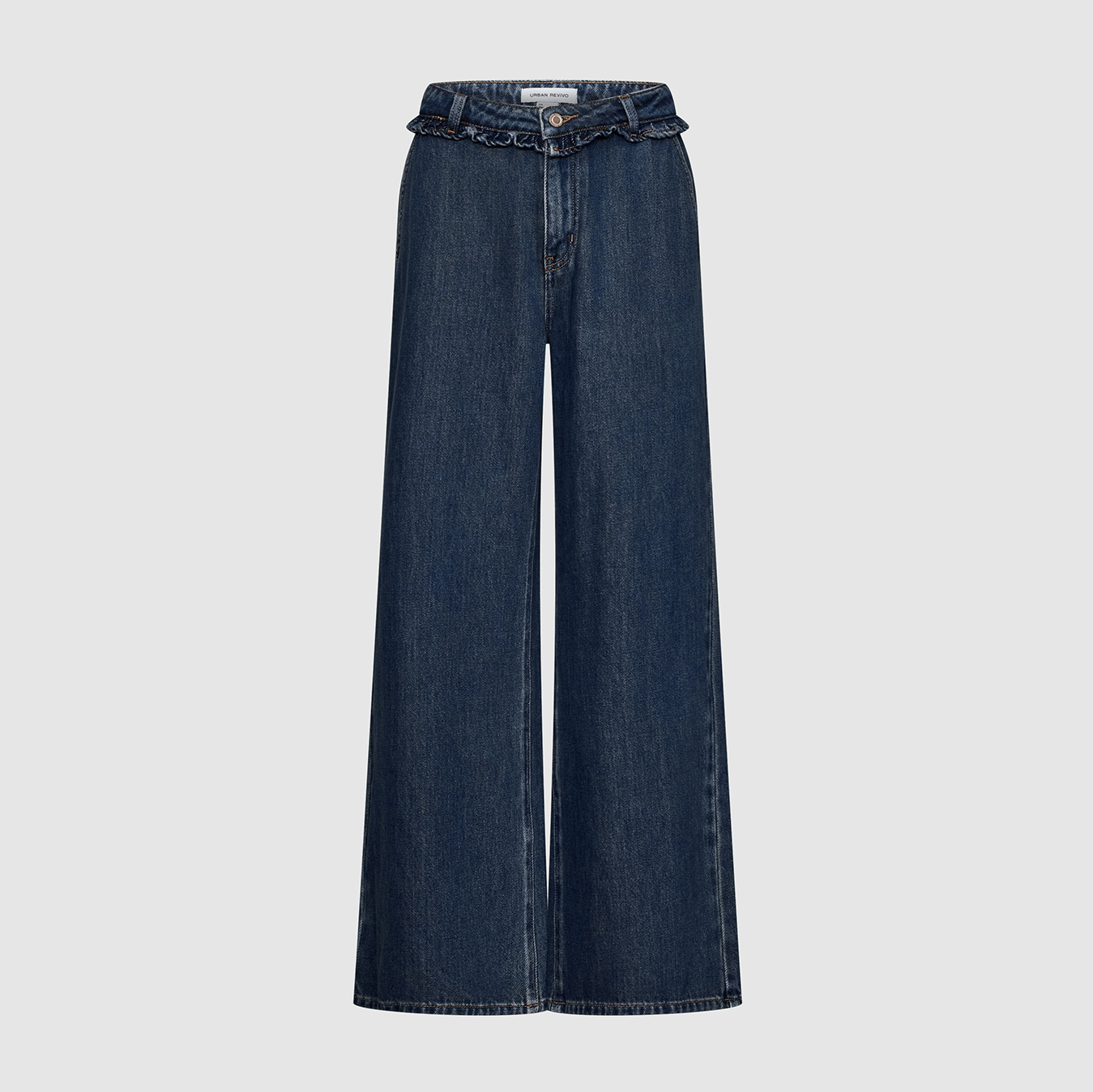 UR国内代购2025秋季女装休闲木耳边阔腿棉质牛仔长裤UYY850247