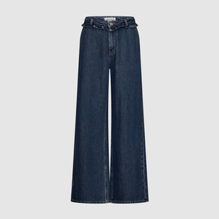 UR国内代购2025秋季女装休闲木耳边阔腿棉质牛仔长裤UYY850247