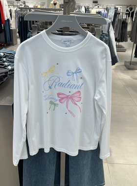 UR国内代购2026春季女装粉彩风都市趣味印花棉质圆领T恤UYU460027