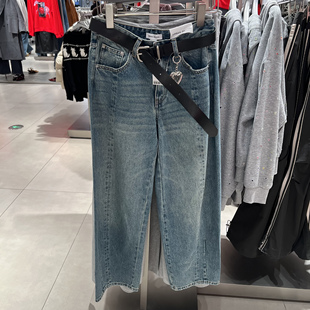 UR国内代购2026春季女装潮流水洗腰带爱心挂饰牛仔长裤UYV860027