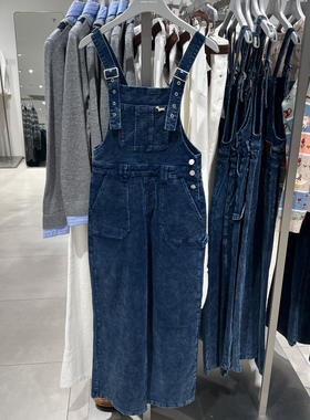 UR国内代购2025冬季女装百搭灯芯绒小狗图案休闲背带裤UYL860005