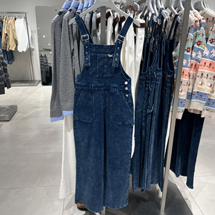 UR国内代购2025冬季女装百搭灯芯绒小狗图案休闲背带裤UYL860005