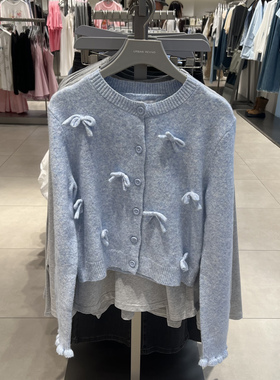 UR国内代购2025秋季女装休闲风蝴蝶结饰短款针织开衫UYY950139