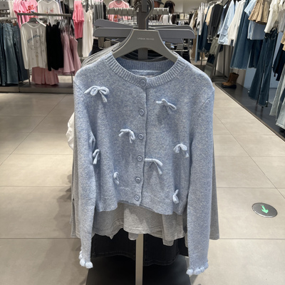 UR国内代购2025秋季女装休闲风蝴蝶结饰短款针织开衫UYY950139