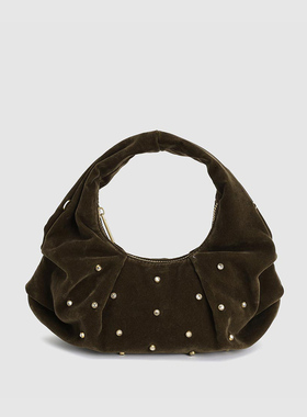 UR国内代购2025冬季女士水钻气质褶皱绒面手提斜挎包UAWB60020