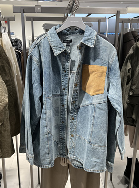 UR国内代购2026春季男装休闲设计感撞色拼接牛仔衬衫UML860002