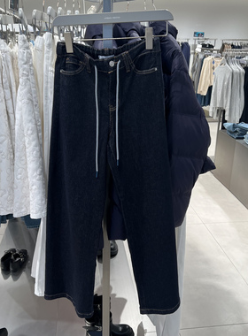 UR国内代购2025秋季女装休闲风后松紧腰抽绳牛仔长裤UYY850264