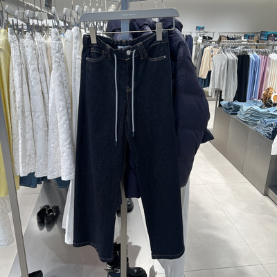 UR国内代购2025秋季女装休闲风后松紧腰抽绳牛仔长裤UYY850264