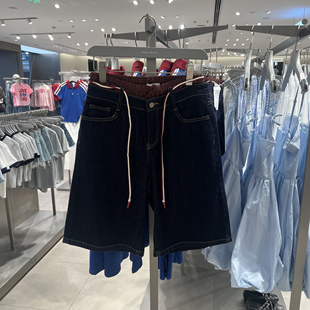 UR国内代购2025秋季女装丹宁回潮撞色拼接抽绳牛仔短裤UYL850151