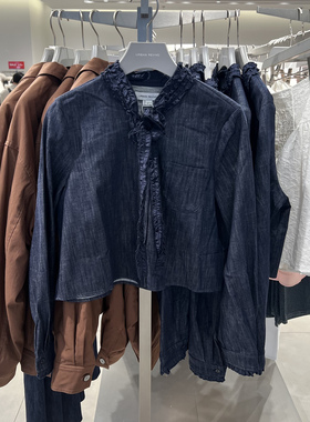 UR国内代购2026春季女装都市木耳边系带贴袋牛仔衬衫UYU860035