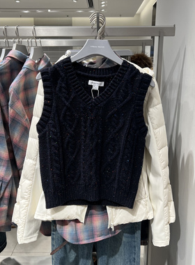 UR国内代购2025冬季新款女装休闲V领彩点绞花背心针织衫UYL960006