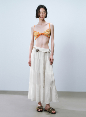 UR国内代购2025夏季女装休闲芭蕾风褶皱松紧腰A型半裙UYL550060