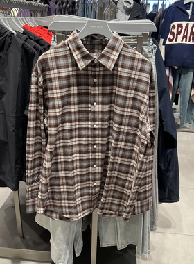 UR国内代购2026春季男装休闲风撞色格纹棉质开襟衬衫UUY260006