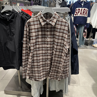 UR国内代购2026春季男装休闲风撞色格纹棉质开襟衬衫UUY260006