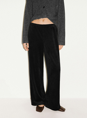 UR国内代购2025冬季女装气质简约肌理感高腰加厚直筒裤UWM650128