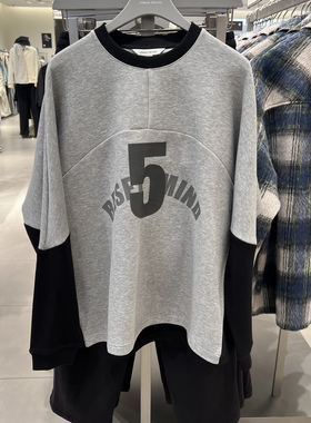 UR国内代购2025冬季男装潮流运动风印花撞色拼接卫衣UUV450091