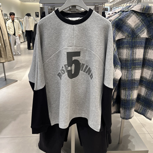 UR国内代购2025冬季男装潮流运动风印花撞色拼接卫衣UUV450091