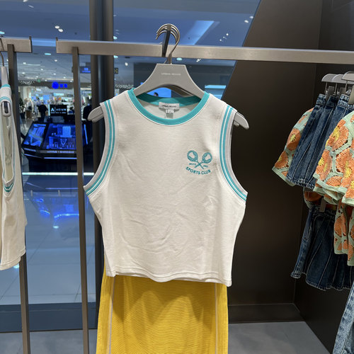 UR国内代购2025夏季女装休闲风撞色刺绣短款无袖背心UIU450015