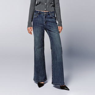UR国内代购2025冬季女装气质丹宁水洗修身喇叭牛仔长裤UWM860001
