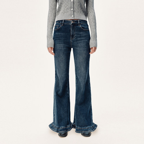 UR国内代购2025冬季女装休闲复古水洗高腰喇叭牛仔长裤UYL850230