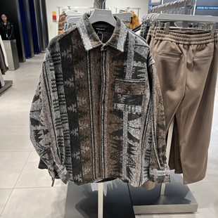 UR国内代购2025冬季男装复古休闲风图案长袖开襟衬衫UML250109