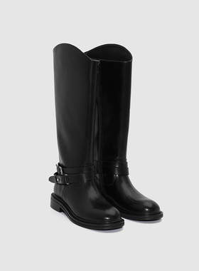 UR国内代购2025秋季女士经典百搭复古扣带长筒马靴靴子UAWS50118