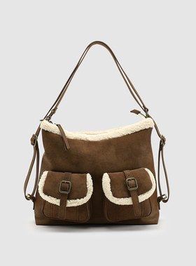 UR国内代购2026春季新款女士气质复古毛绒拼接单肩背包UAYB60058