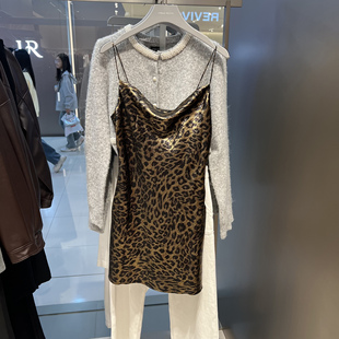 UR国内代购2026春季女装魅力豹纹荡领短款吊带连衣裙UWG760006