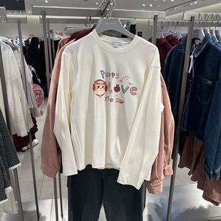 UR国内代购2026春季女装都市童趣猫咪字母印花长袖T恤UYU460007