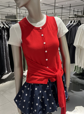 UR国内代购2025夏季女装设计感撞色假两件无袖针织开衫UYU950089