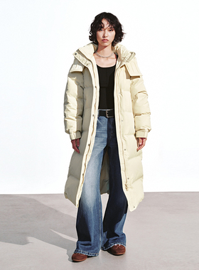 UR国内代购2025冬季女装休闲简约连帽绗缝长款羽绒外套UYY150060