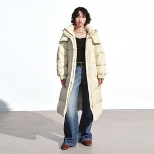 UR国内代购2025冬季女装休闲简约连帽绗缝长款羽绒外套UYY150060