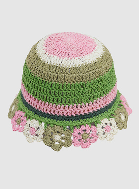 UR国内代购2025夏季女士多巴胺波嬉风彩色花朵草编帽UAYA50141