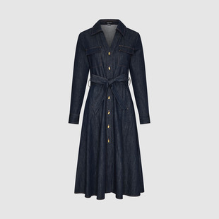 UR国内代购2026春季女装魅力腰带排扣棉质牛仔连衣裙UWG860021