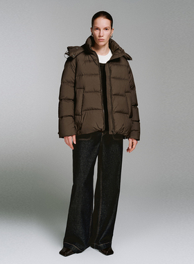 UR国内代购2025冬季女装气质复古连帽绗缝插袋羽绒外套UWM150042