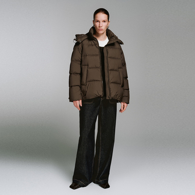 UR国内代购2025冬季女装气质复古连帽绗缝插袋羽绒外套UWM150042