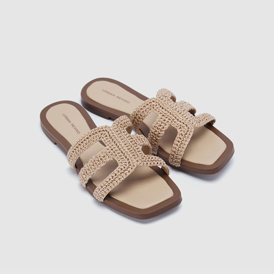 UR国内代购2025夏季女士休闲时尚度假风编织露趾拖鞋UAWS50085