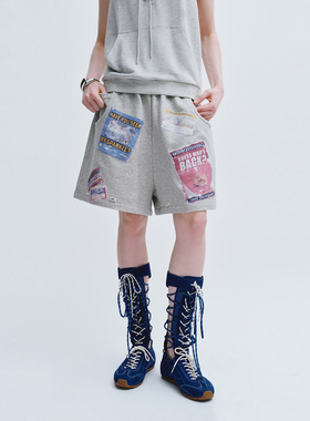 UR国内代购2025夏季女装美式街头超宽松印花图案短裤UYV650050