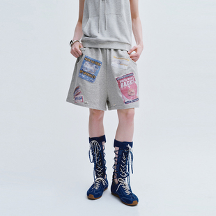 UR国内代购2025夏季女装美式街头超宽松印花图案短裤UYV650050