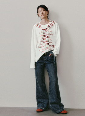 UR国内代购2026春季女装潮流撞色条纹披肩式字母印花T恤UYV460033