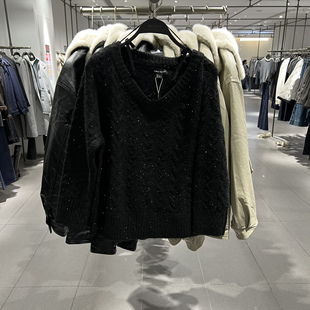 气质魅力拼接蕾丝亮片针织衫 女装 UWJ950113 2025冬季 UR国内代购
