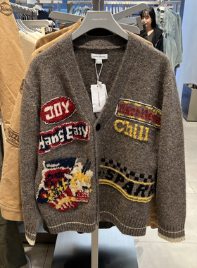 UR国内代购2026春季新款男装潮流趣味提花V领针织开衫UUV960001