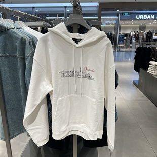 UR国内代购2025冬季男装休闲风简约印花连帽抽绳卫衣UMA450028