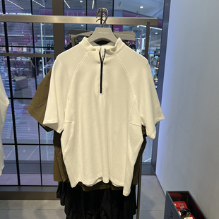 UR国内代购2026夏季男装莱赛尔运动拼接插肩袖半拉链T恤UUN460003