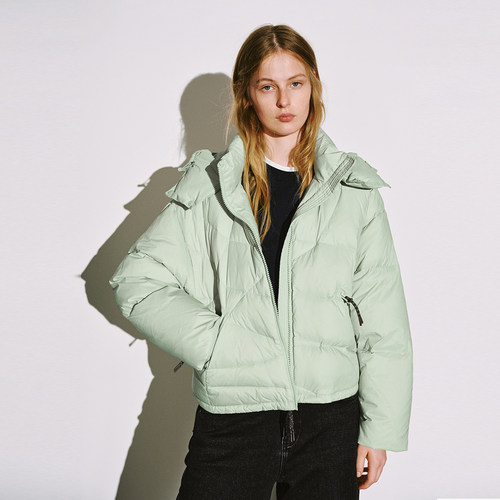 UR国内代购2025冬季女装休闲连帽撞色绳结拉链羽绒外套UYL150098